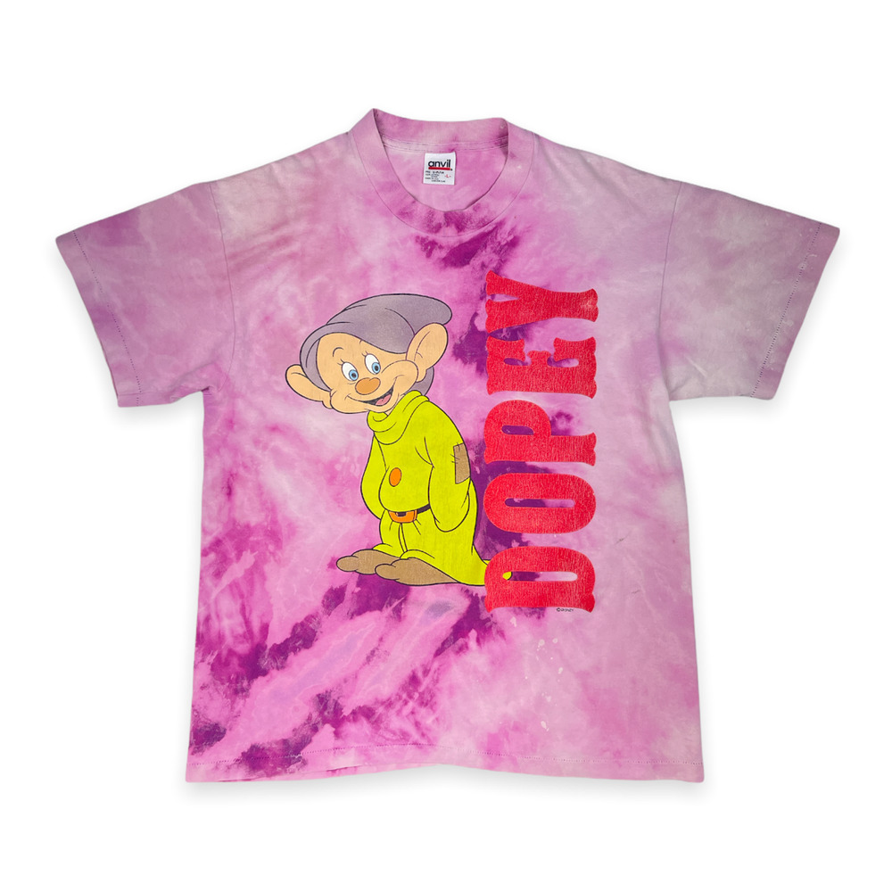 VTG 90s Disney Dopey Snow White Dwarf Tie Dye Single Stitch T Shirt L Anvil